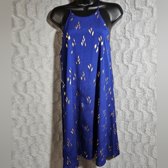 NEW Everly Andra Dress Small Cobalt Blue Gold Midi Tent Halter Neck - Picture 2 of 8